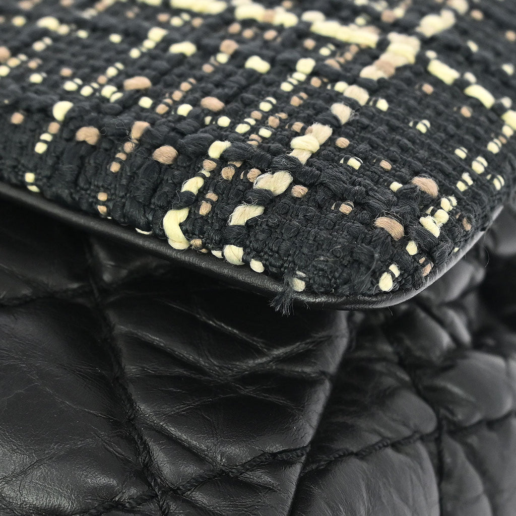 Chanel 2017 Black Tweed Calfskin Airlines Top Handle Flap Bag