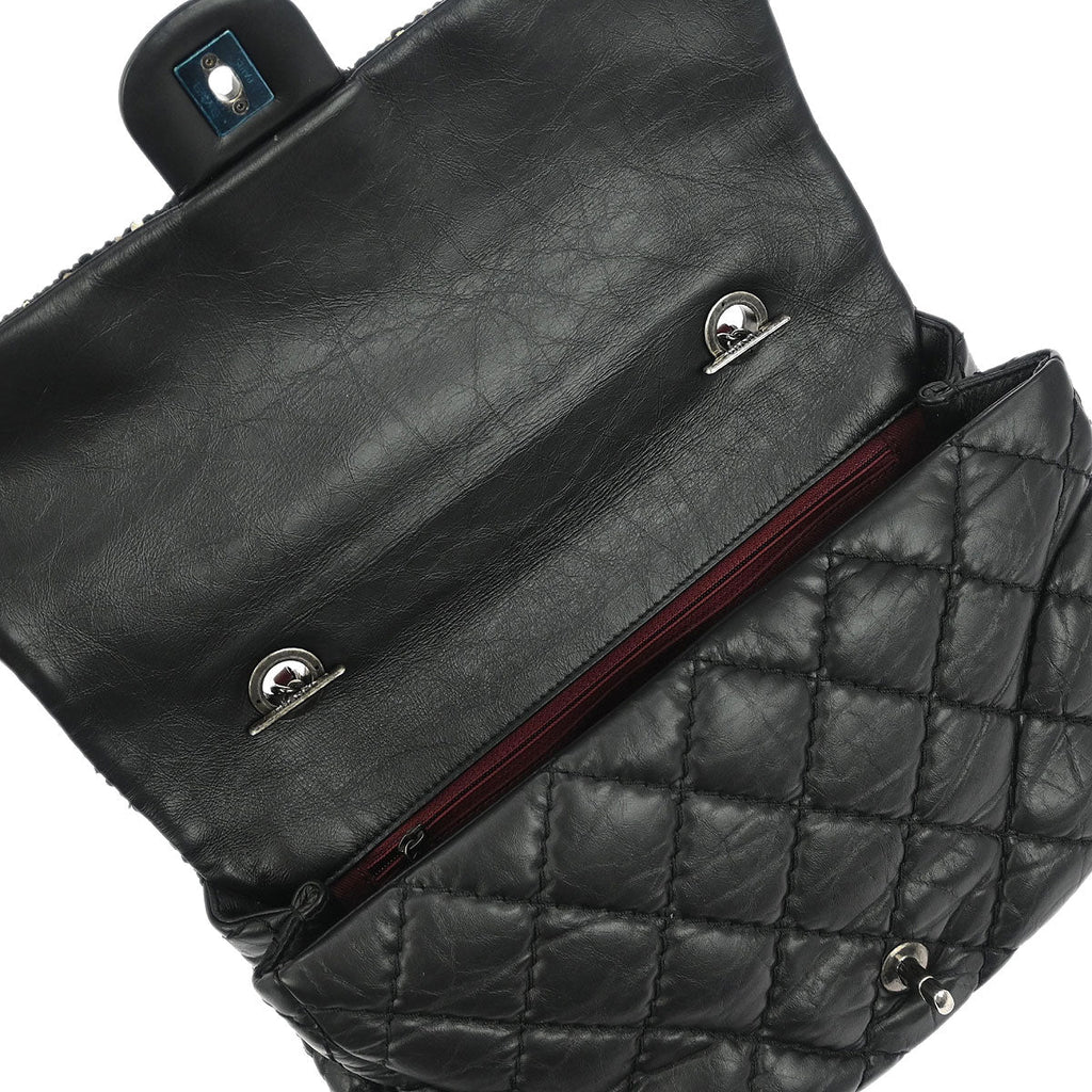 Chanel 2017 Black Tweed Calfskin Airlines Top Handle Flap Bag