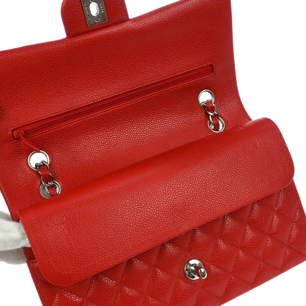 Chanel 2014 Red Calfskin Medium Classic Double Flap Shoulder Bag