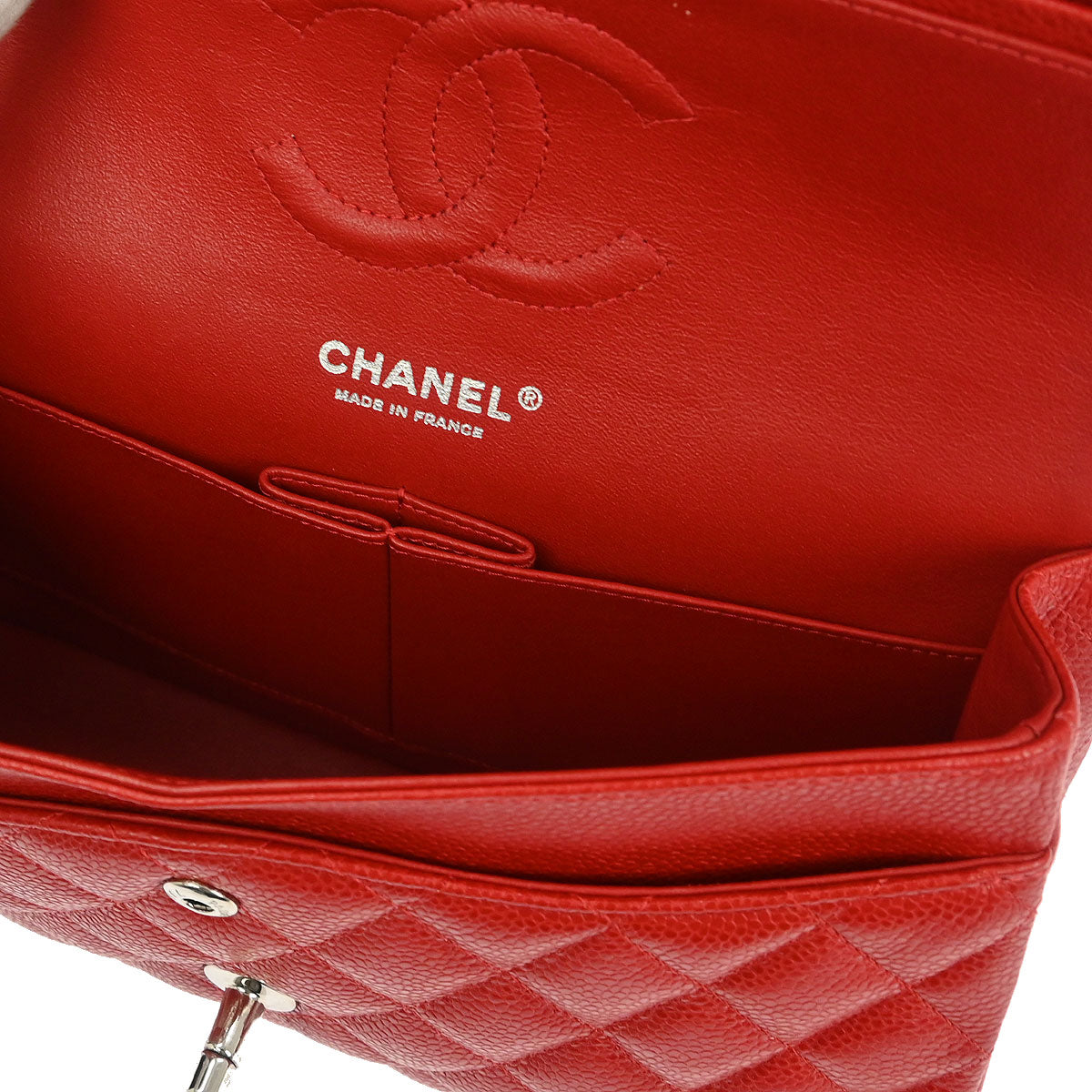 Chanel 2014 Red Calfskin Medium Classic Double Flap Shoulder Bag