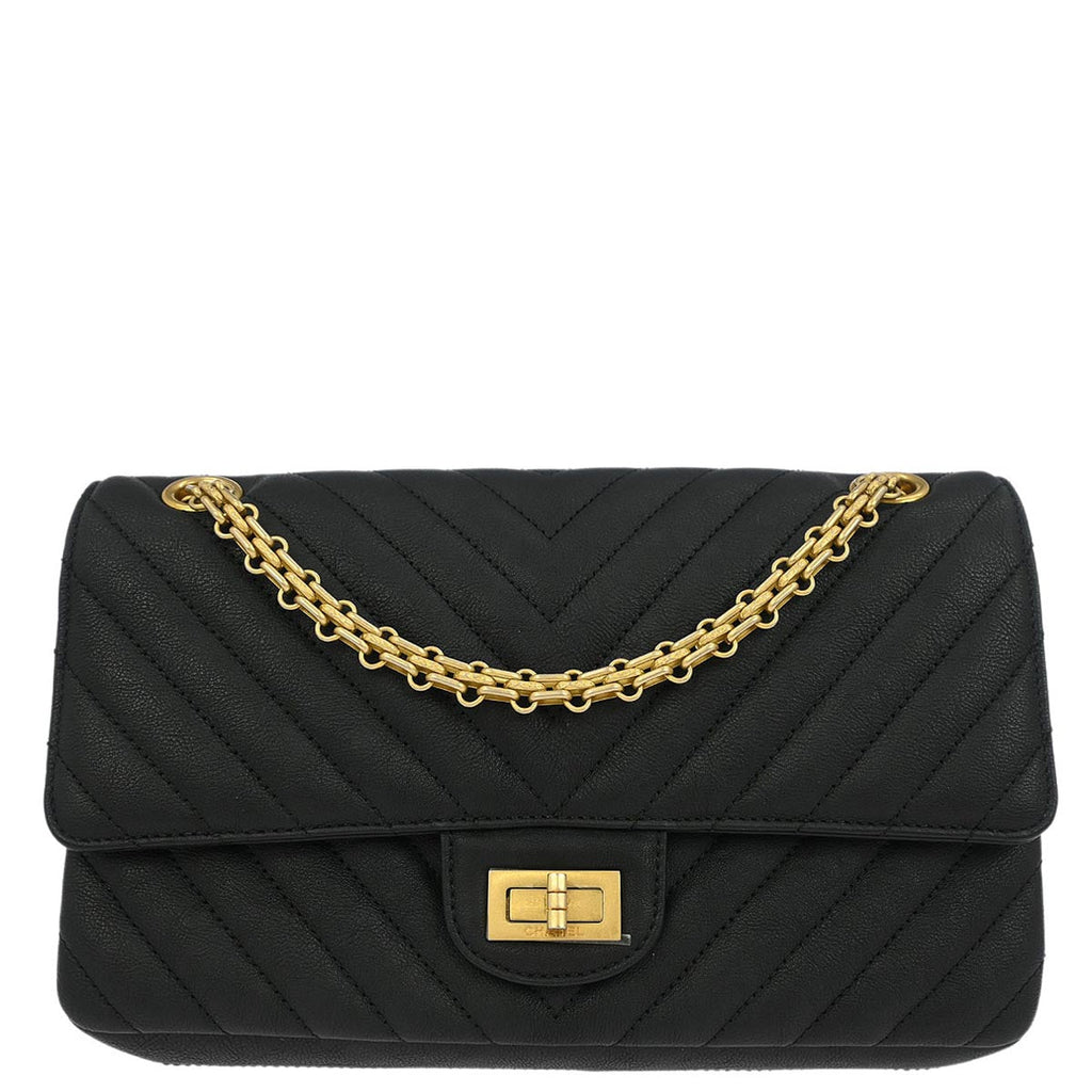 Chanel 2019 Black Calfskin 2.55 Chevron Classic Double Flap Shoulder Bag