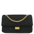 Chanel 2019 Black Calfskin 2.55 Chevron Classic Double Flap Shoulder Bag