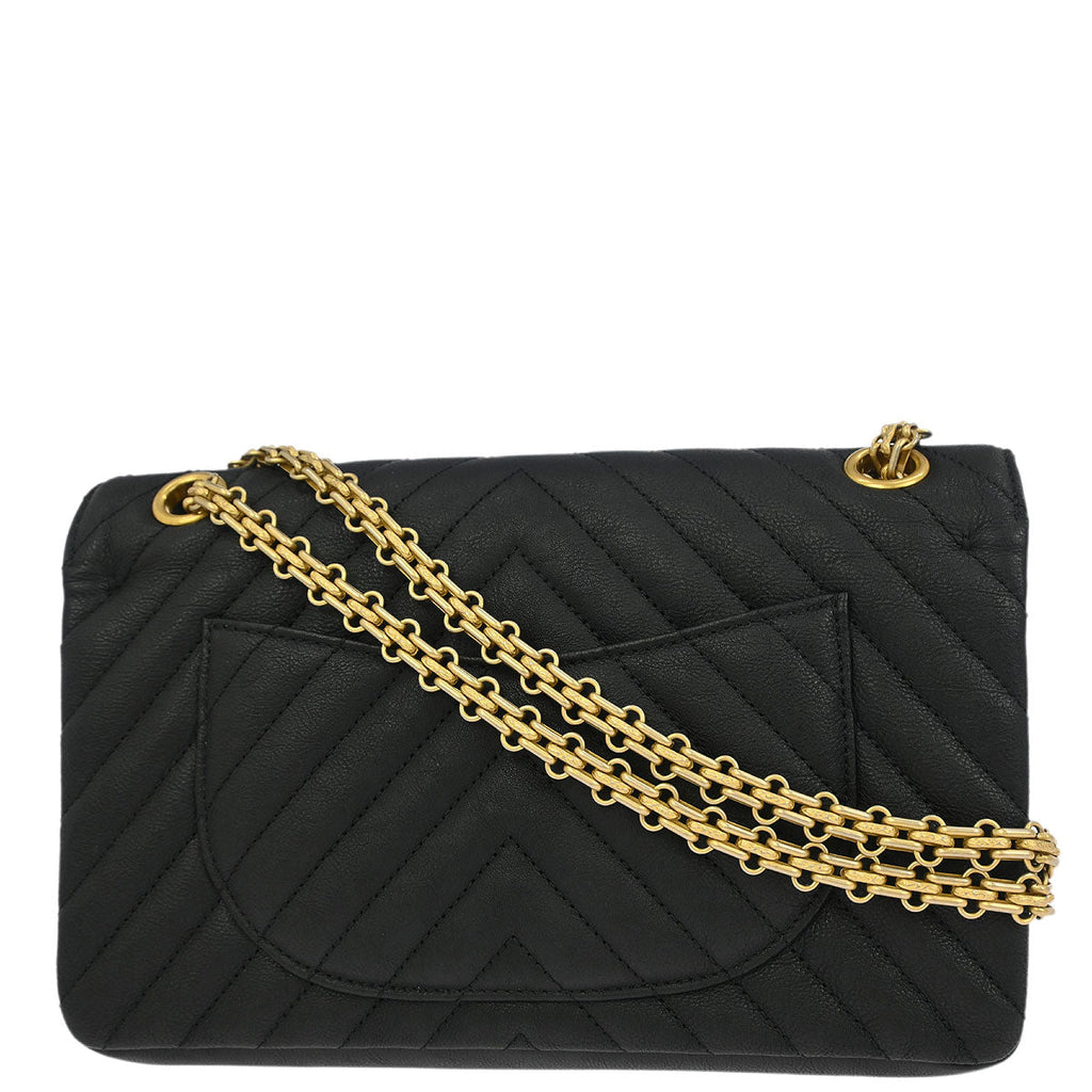 Chanel 2019 Black Calfskin 2.55 Chevron Classic Double Flap Shoulder Bag