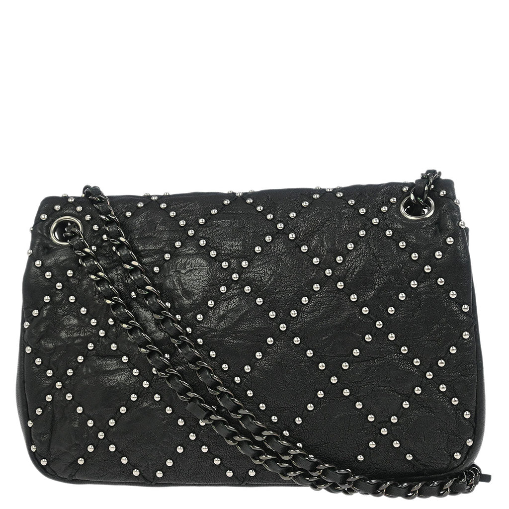 Chanel 2014 Black Calfskin Studded Single Flap Shoulder Bag