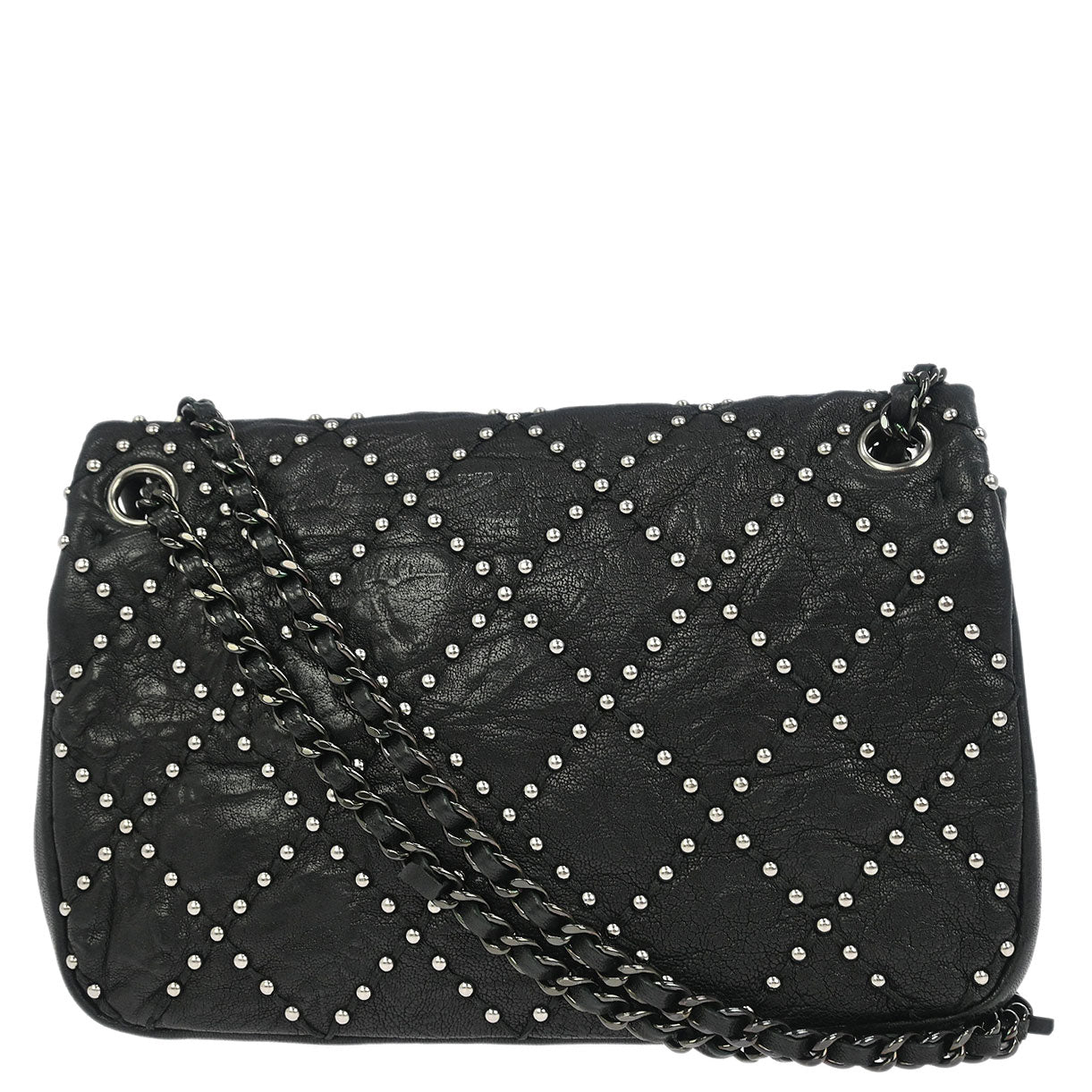 Chanel 2014 Black Calfskin Studded Single Flap Shoulder Bag