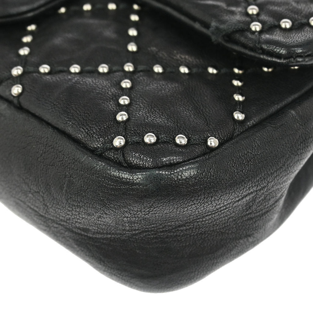 Chanel 2014 Black Calfskin Studded Single Flap Shoulder Bag