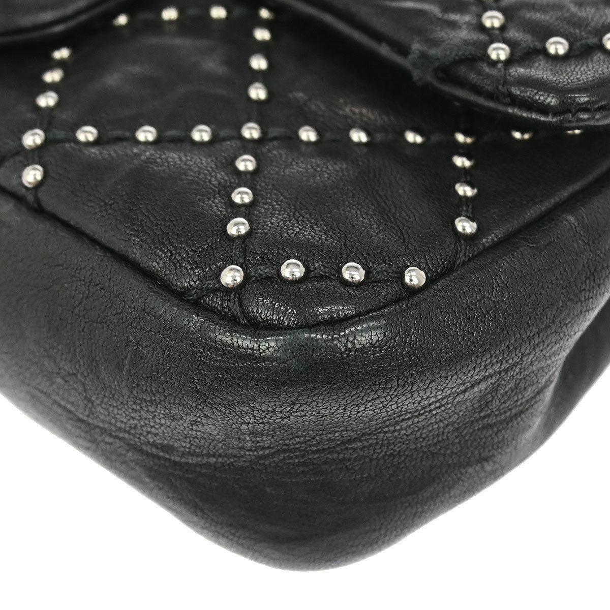 Chanel 2014 Black Calfskin Studded Single Flap Shoulder Bag