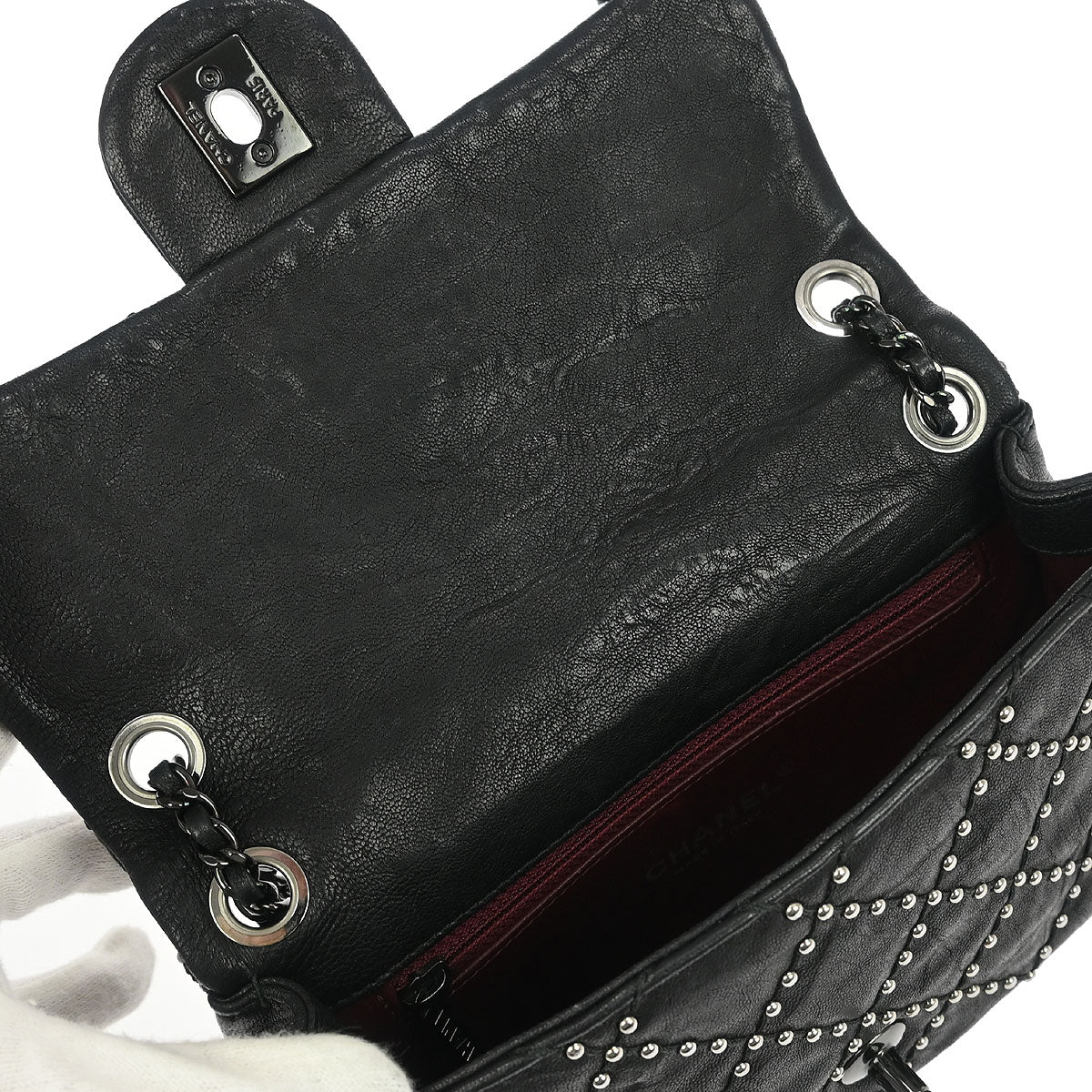 Chanel 2014 Black Calfskin Studded Single Flap Shoulder Bag