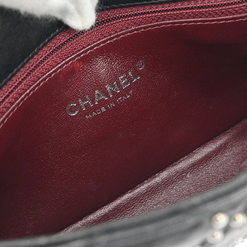 Chanel 2014 Black Calfskin Studded Single Flap Shoulder Bag