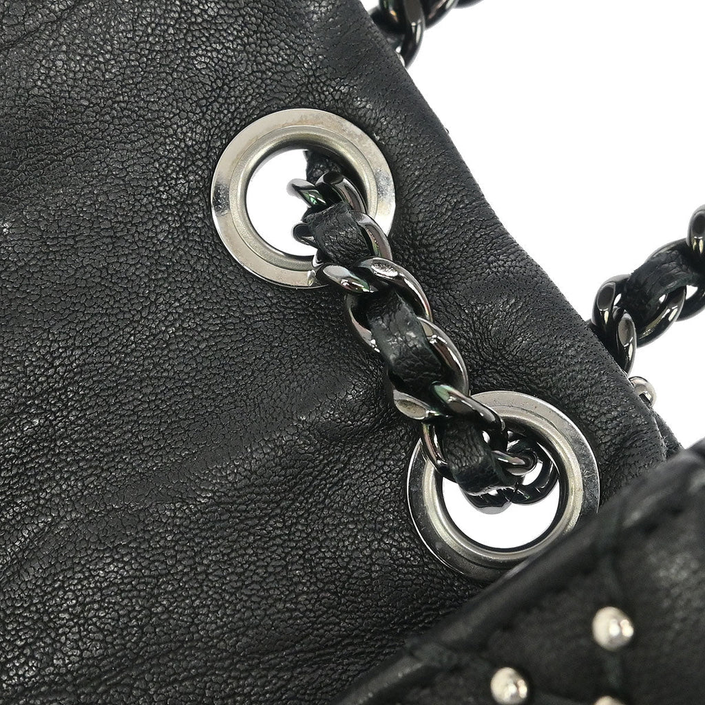 Chanel 2014 Black Calfskin Studded Single Flap Shoulder Bag