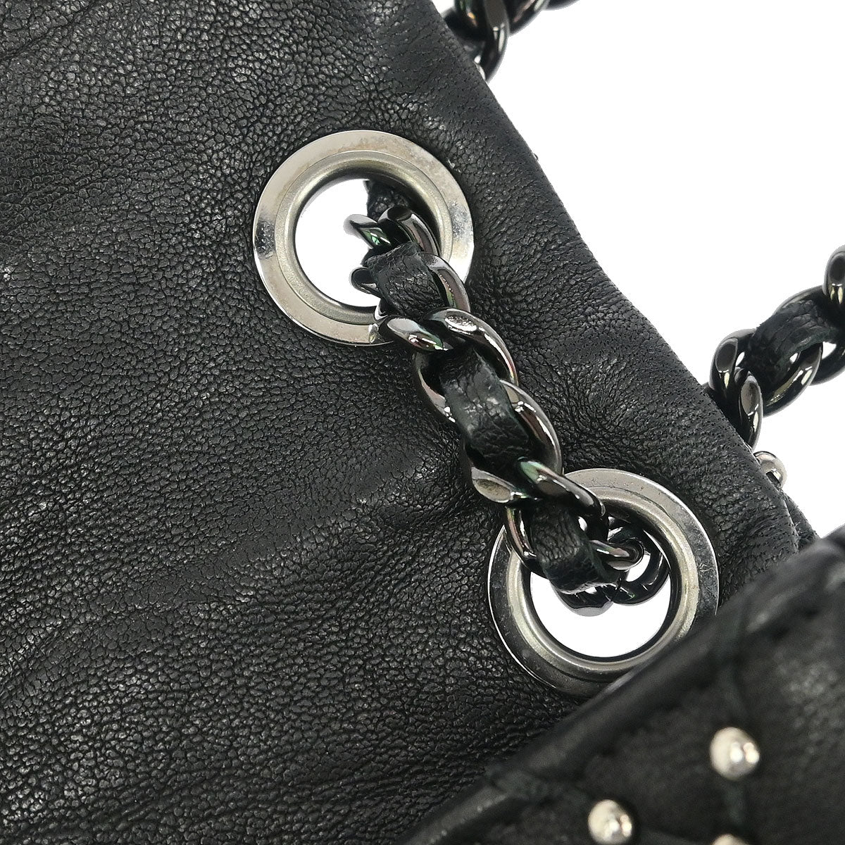 Chanel 2014 Black Calfskin Studded Single Flap Shoulder Bag