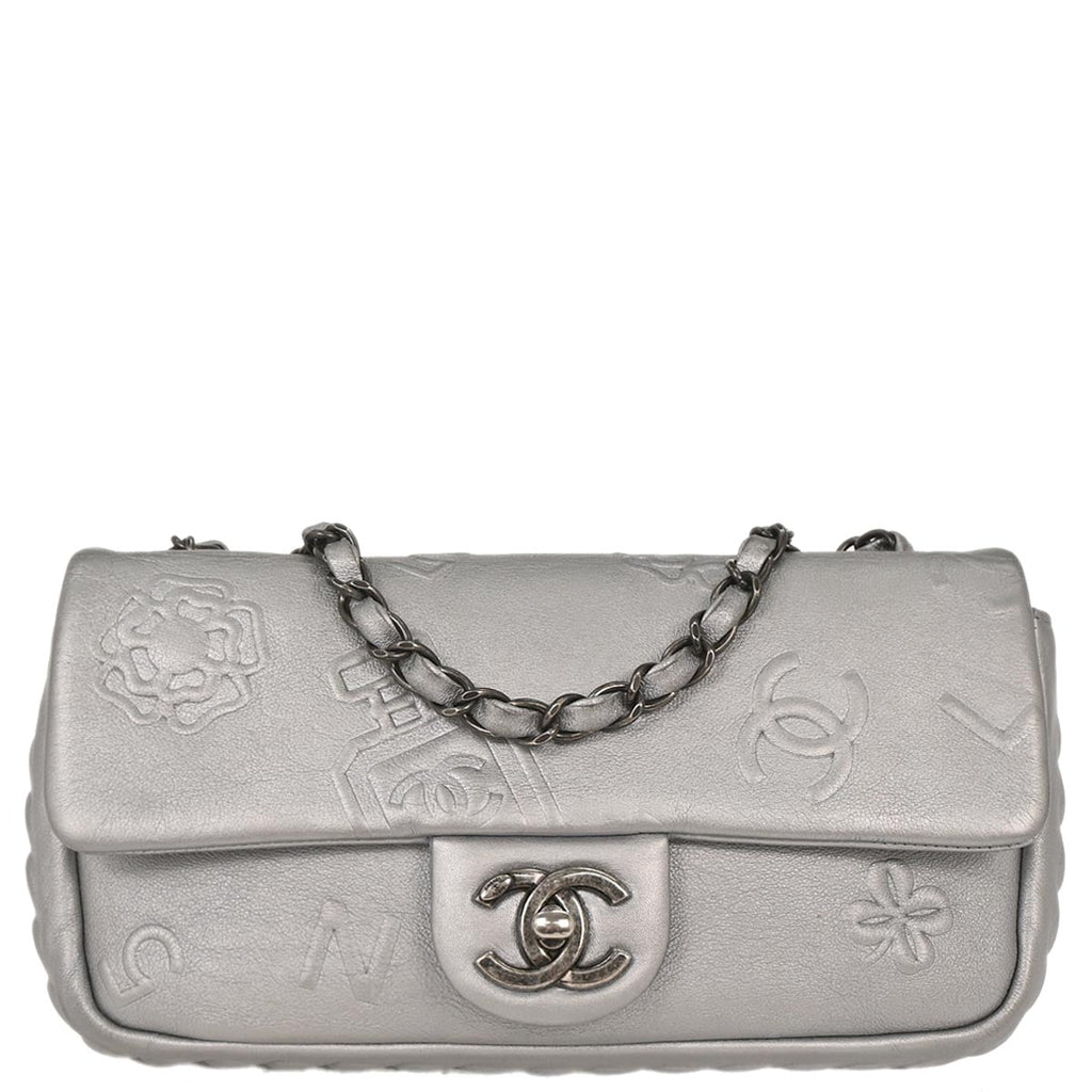 Chanel 2014 Silver Calfskin Icon Shoulder Bag