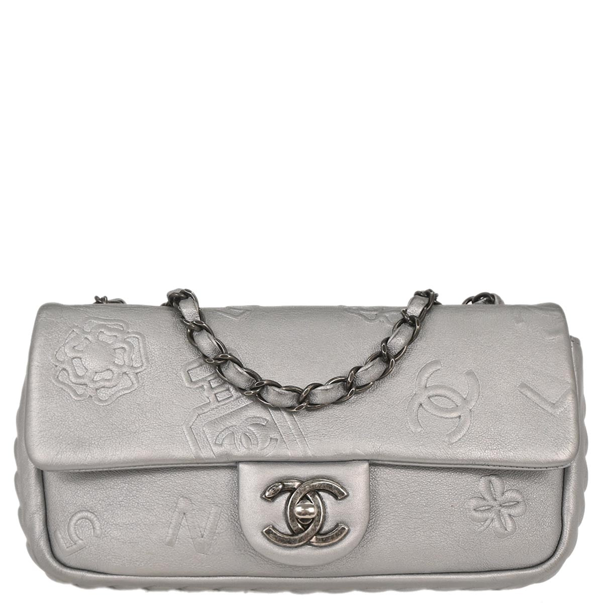 Chanel 2014 Silver Calfskin Icon Shoulder Bag