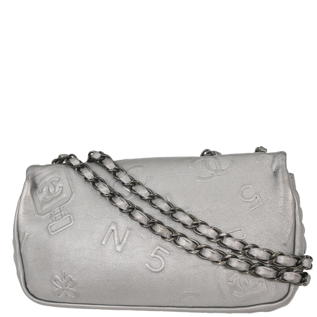 Chanel 2014 Silver Calfskin Icon Shoulder Bag