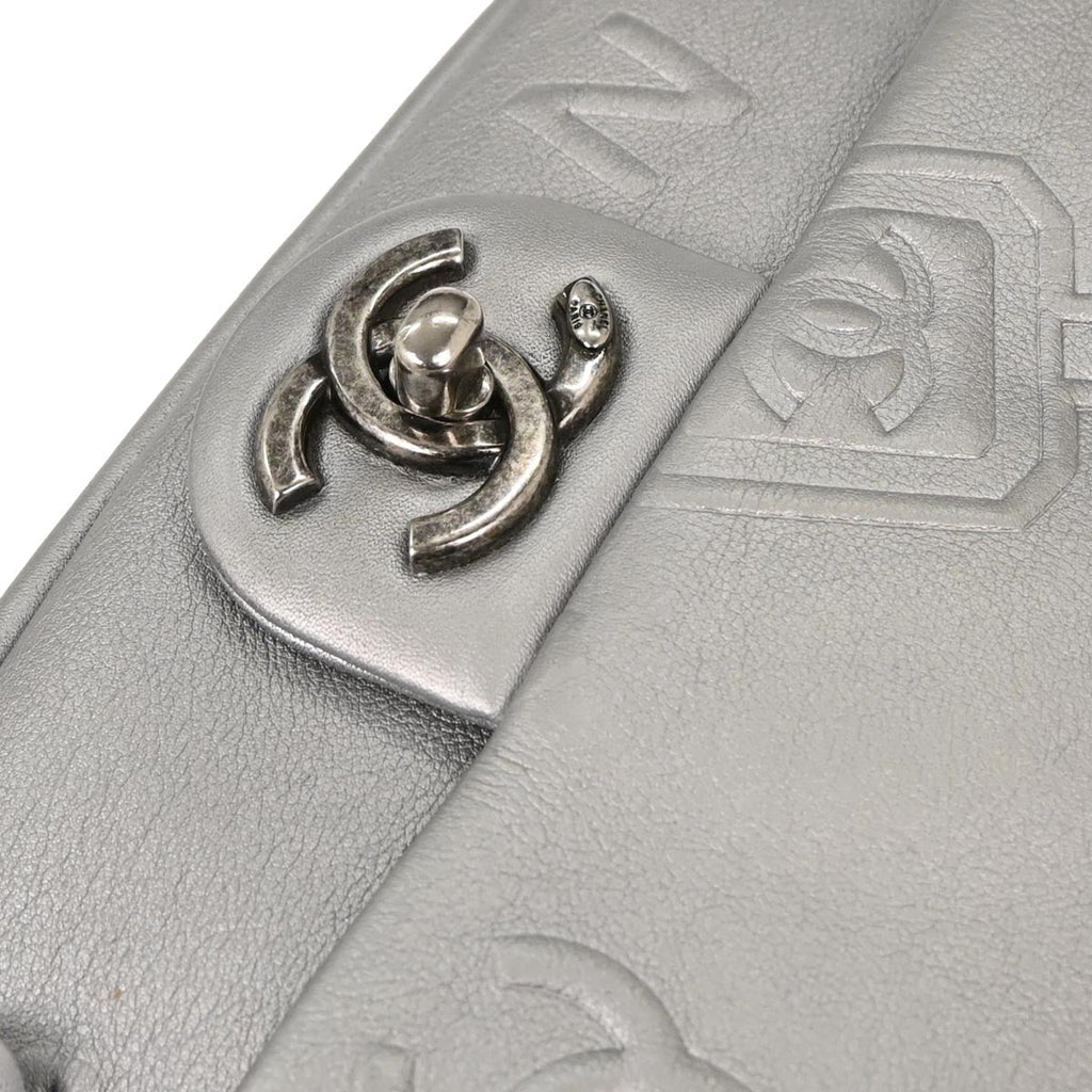 Chanel 2014 Silver Calfskin Icon Shoulder Bag