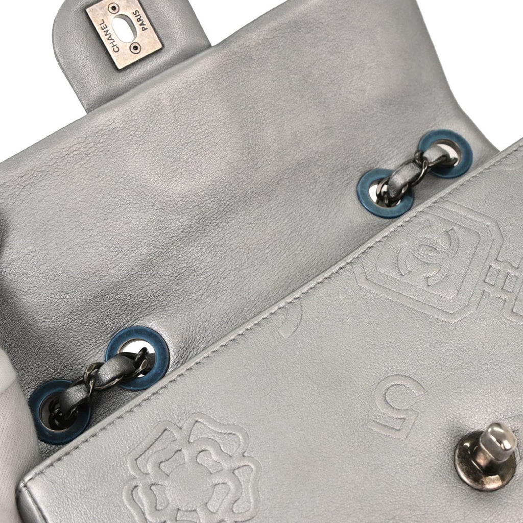 Chanel 2014 Silver Calfskin Icon Shoulder Bag