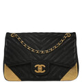 Chanel 2018 Black Calfskin Chevron Shoulder Bag