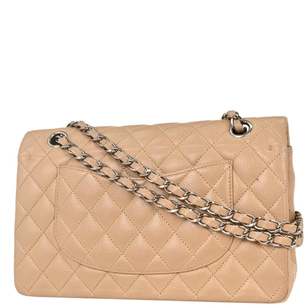 Chanel 2010-2011 Beige Caviar Medium Classic Double Flap Shoulder Bag