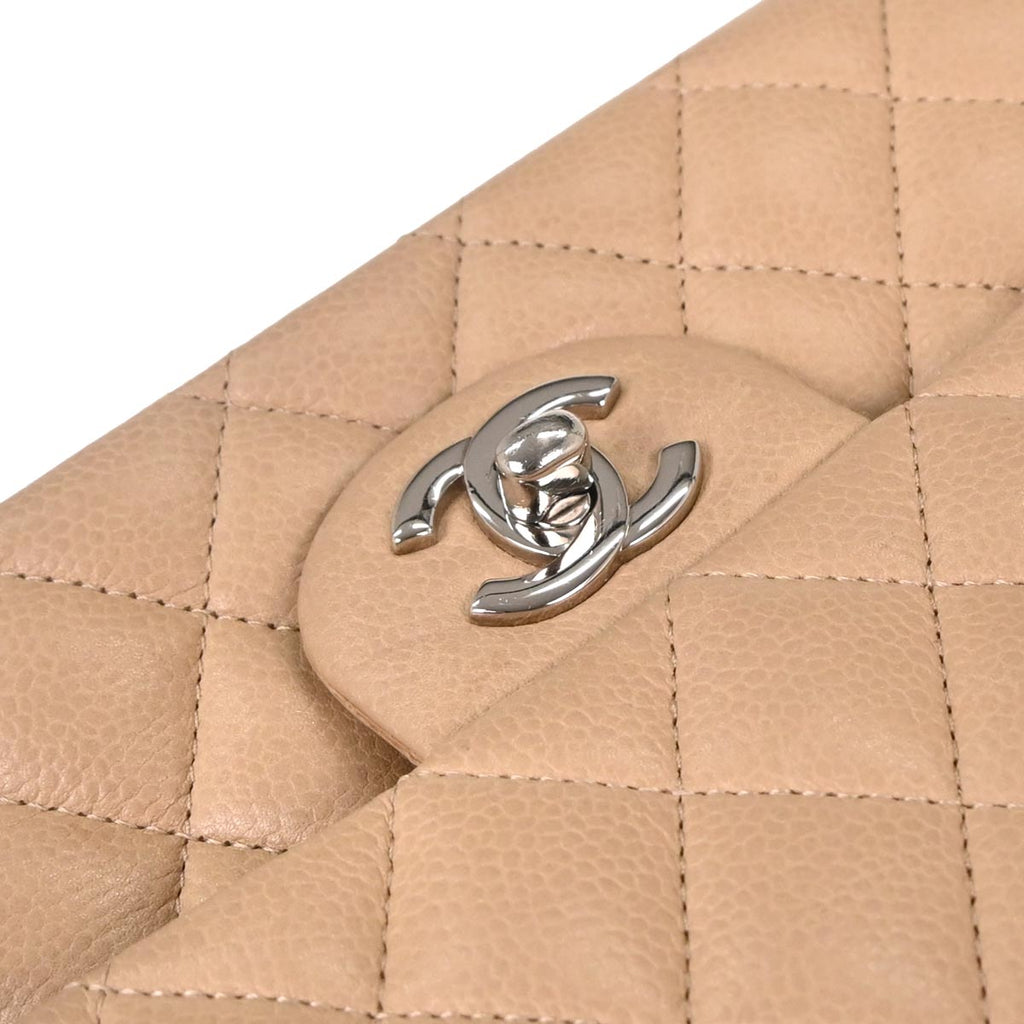 Chanel 2010-2011 Beige Caviar Medium Classic Double Flap Shoulder Bag