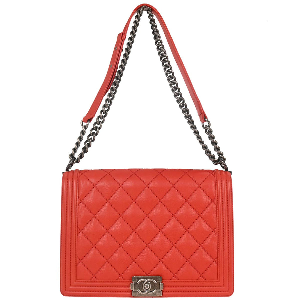 Boy Chanel 2013-2014 Red Calfskin Wild Stitch Large Shoulder Bag