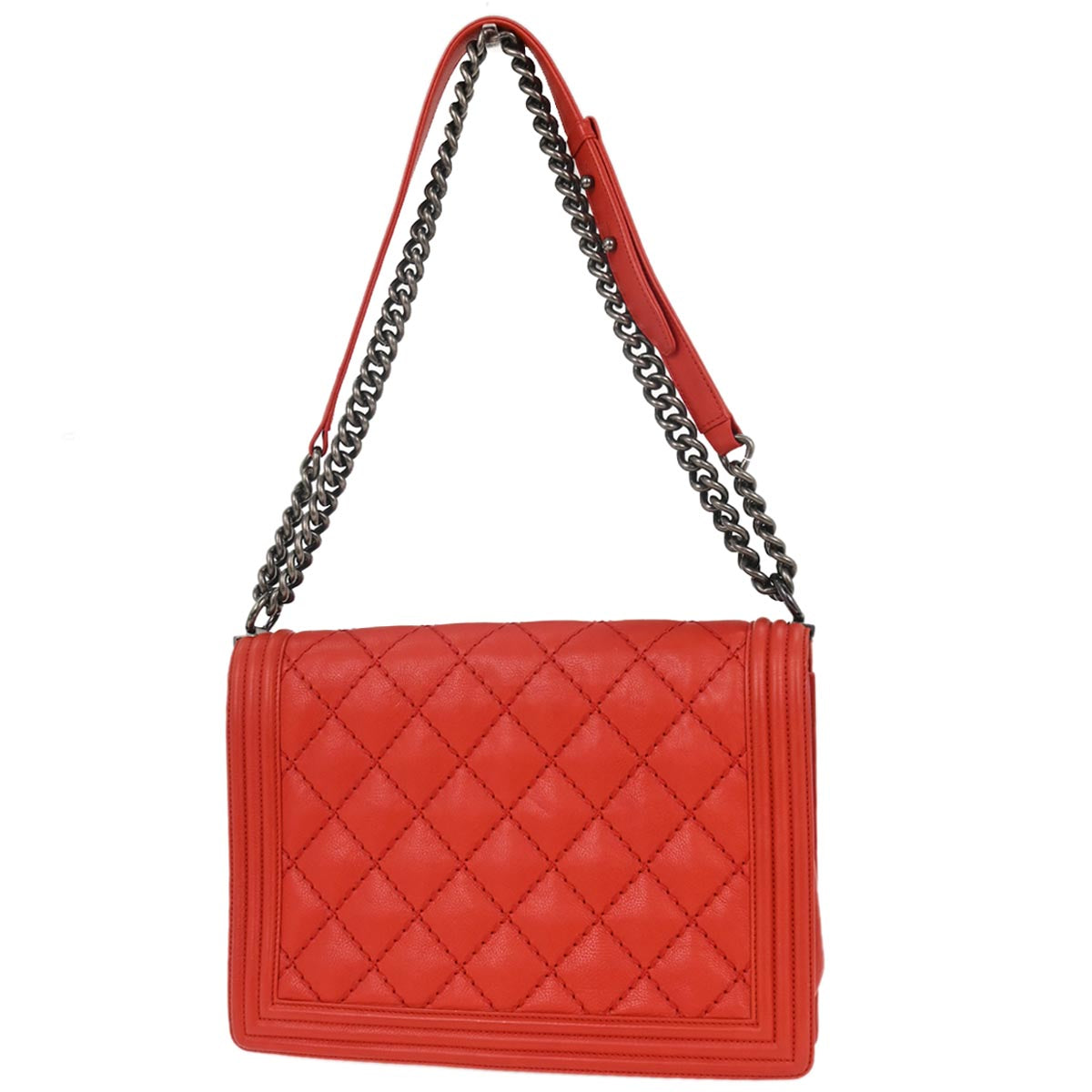 Boy Chanel 2013-2014 Red Calfskin Wild Stitch Large Shoulder Bag