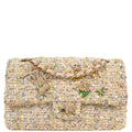 Chanel 2010-2011 White Tweed Garden Party Medium Classic Double Flap Shoulder Bag