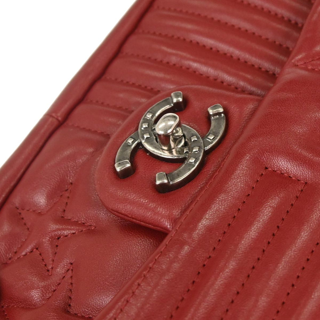 Chanel 2014-2015 Red Lambskin Paris Dallas Stars and Stripes Flap Bag Shoulder Bag