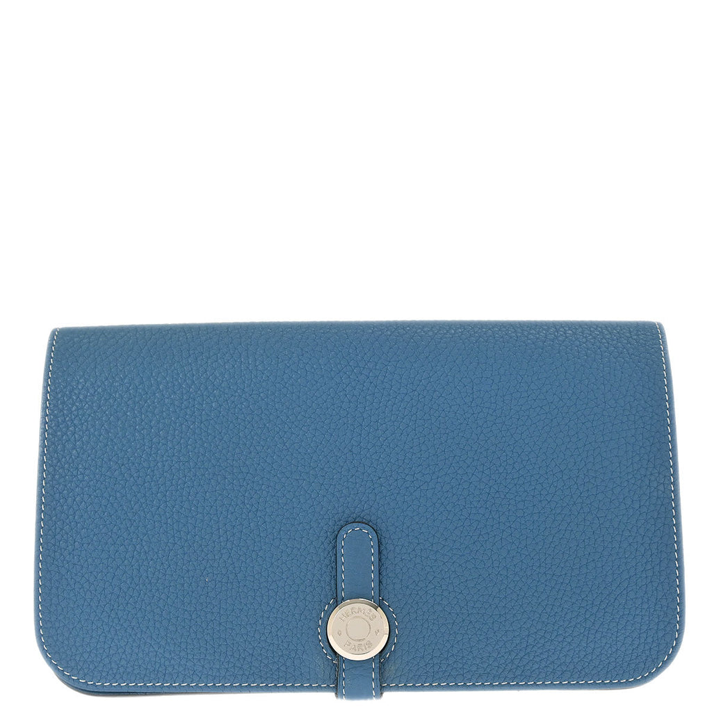 Hermes Blue Jean Green Togo Dogon GM Wallet