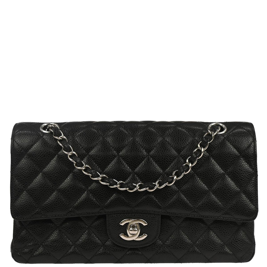 Chanel 2017-2018 Black Caviar Skin Medium Classic Double Flap Shoulder Bag