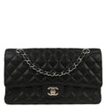Chanel 2017-2018 Black Caviar Skin Medium Classic Double Flap Shoulder Bag