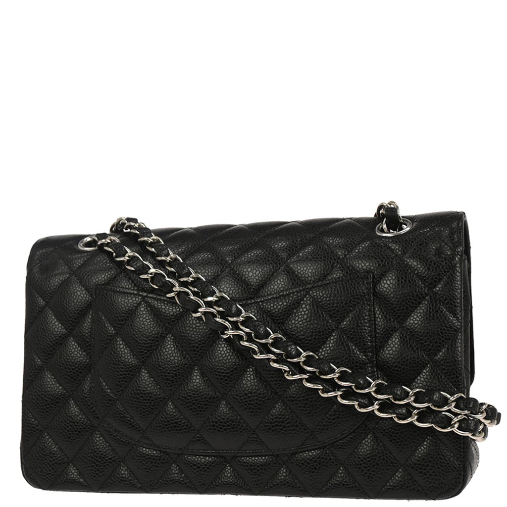 Chanel 2017-2018 Black Caviar Skin Medium Classic Double Flap Shoulder Bag