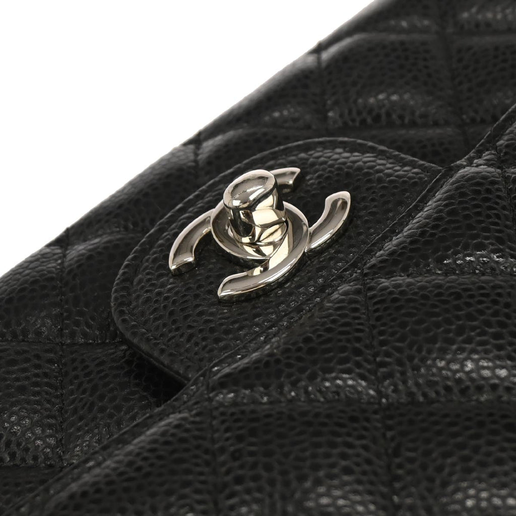 Chanel 2017-2018 Black Caviar Skin Medium Classic Double Flap Shoulder Bag