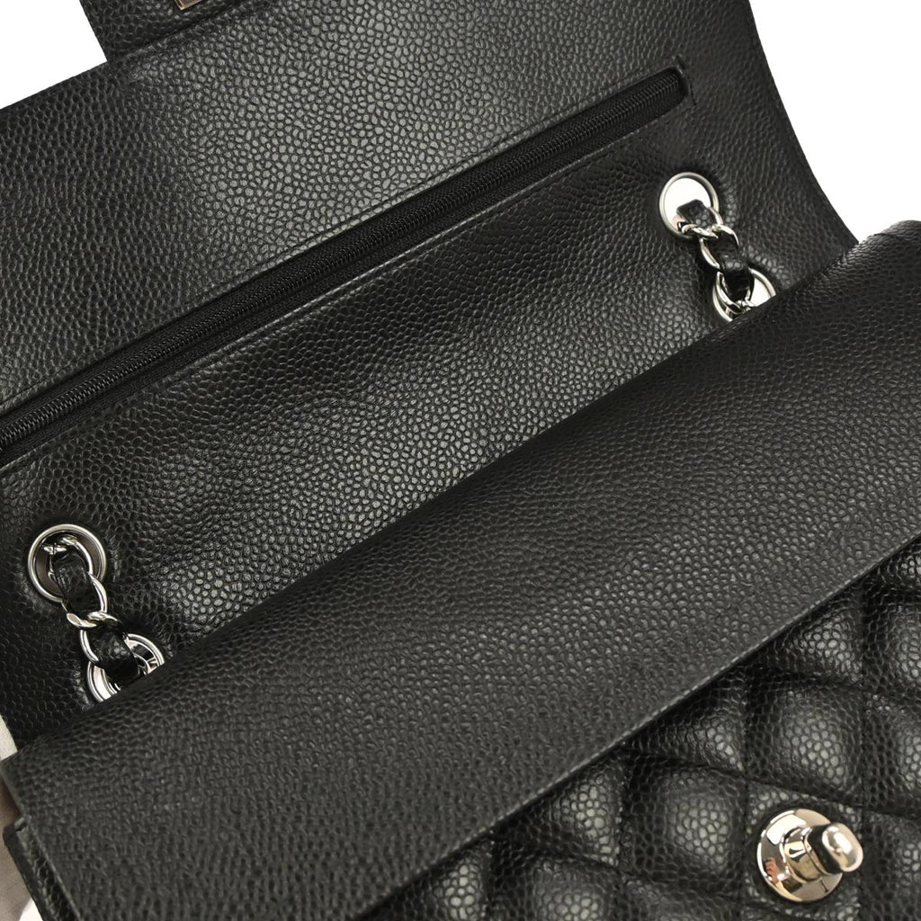 Chanel 2017-2018 Black Caviar Skin Medium Classic Double Flap Shoulder Bag