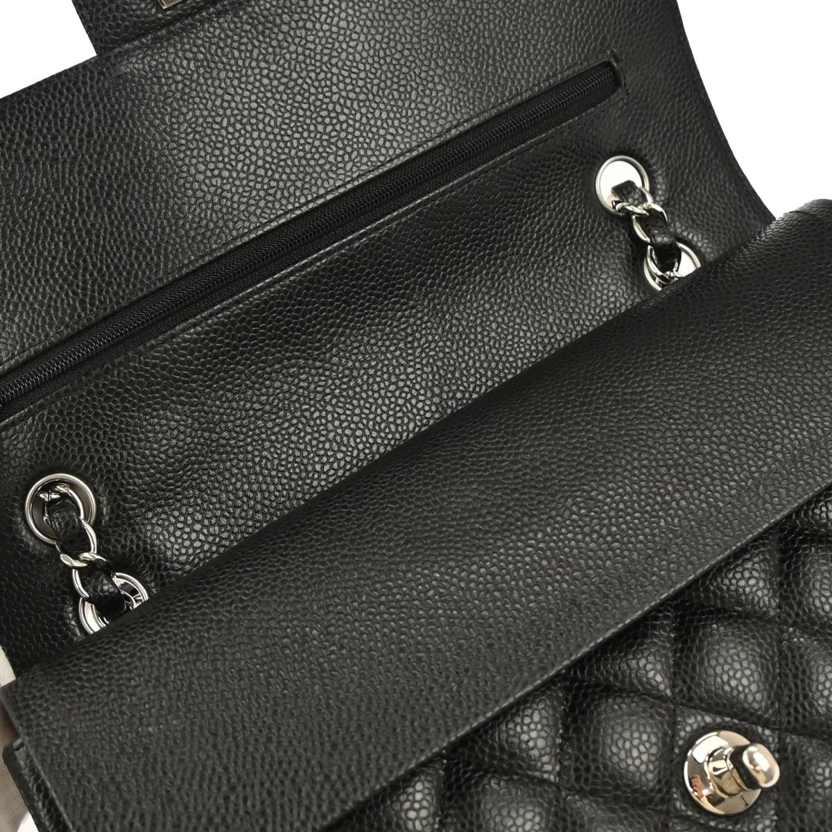 Chanel 2017-2018 Black Caviar Skin Medium Classic Double Flap Shoulder Bag