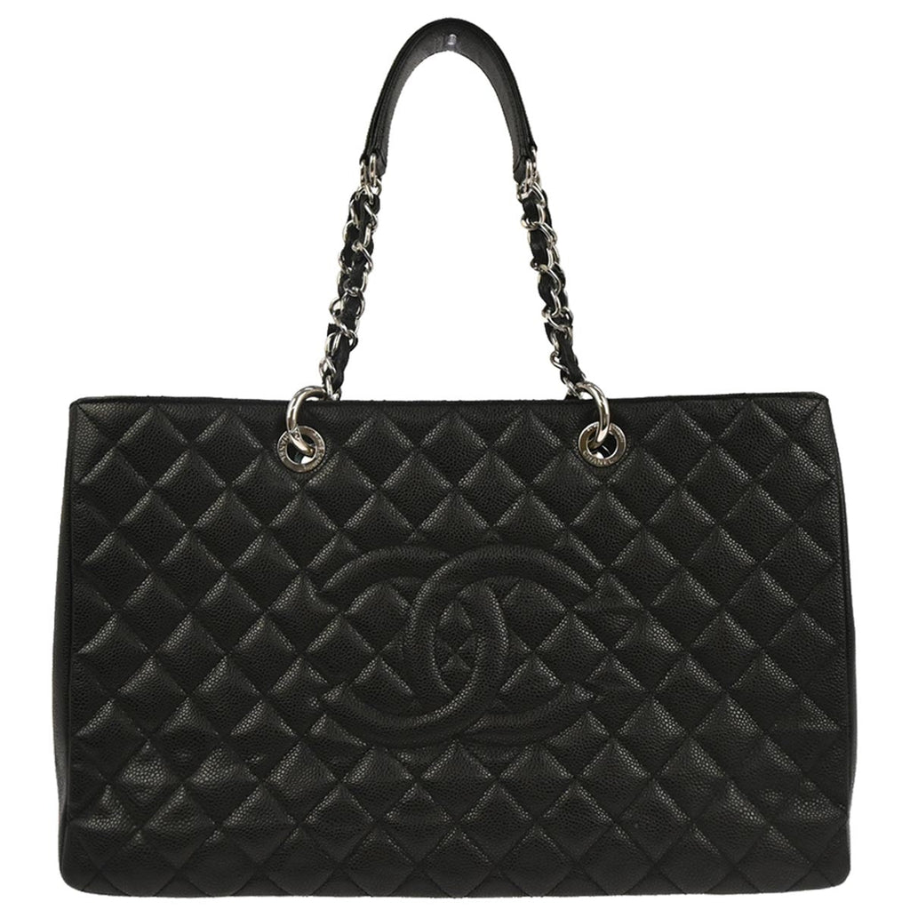 Chanel 2012-2013 Black Caviar Grand Shopping Tote GST XL Chain Handbag