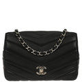 Chanel 2017 Black Caviar Skin Chevron Flap Bag Shoulder Bag