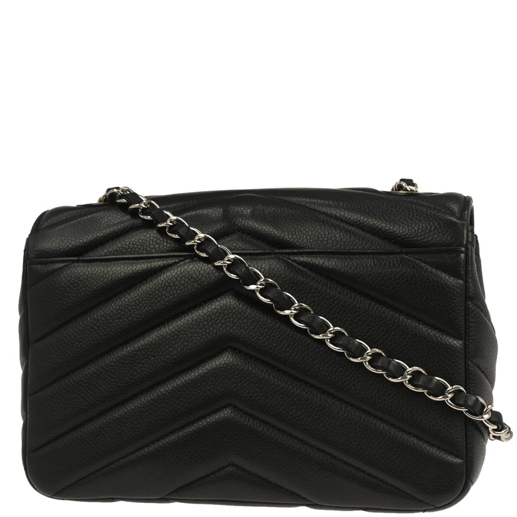 Chanel 2017 Black Caviar Skin Chevron Flap Bag Shoulder Bag
