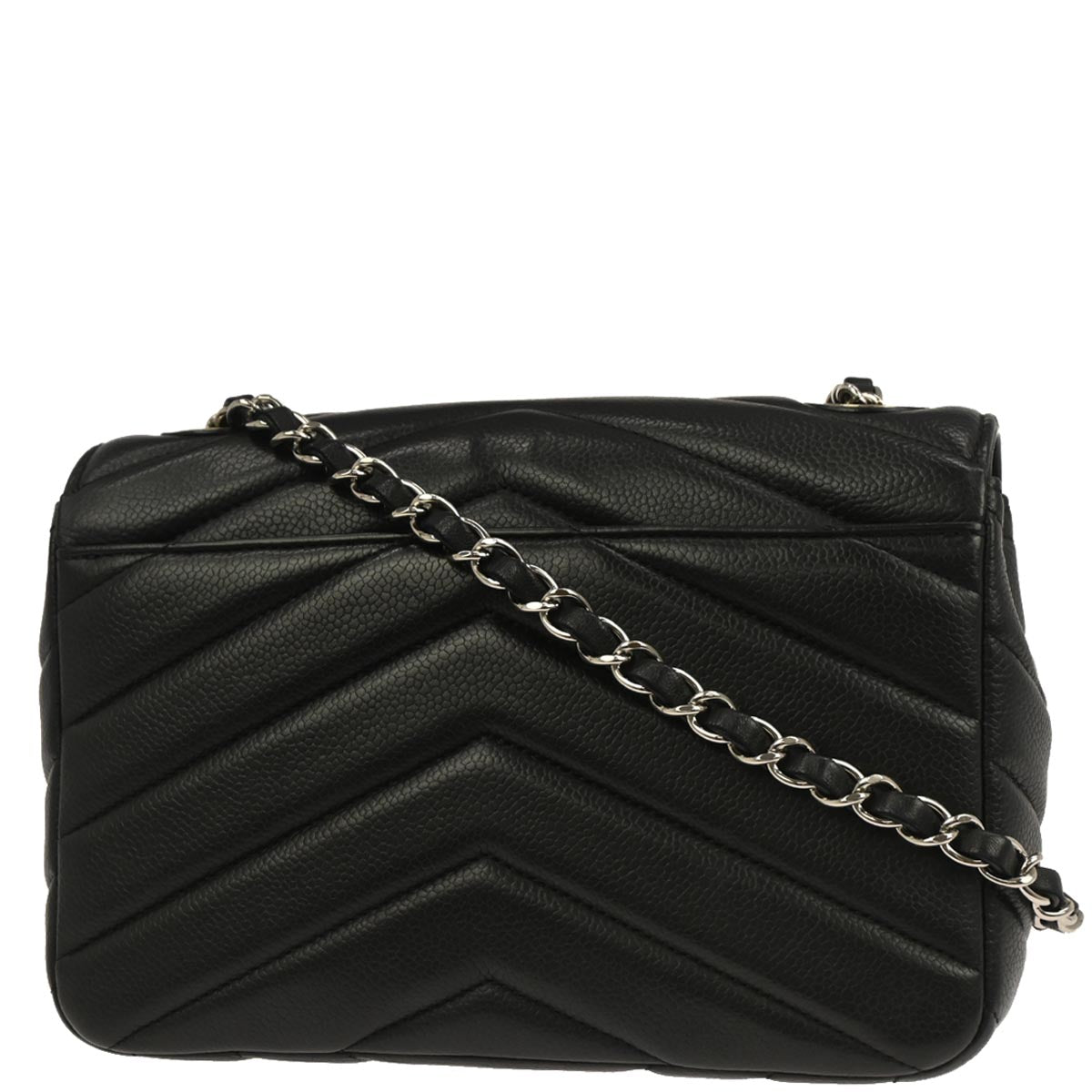 Chanel 2017 Black Caviar Skin Chevron Flap Bag Shoulder Bag