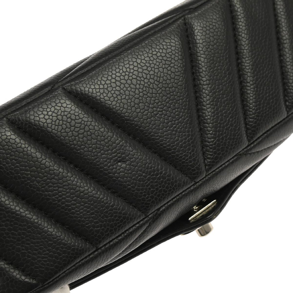 Chanel 2017 Black Caviar Skin Chevron Flap Bag Shoulder Bag