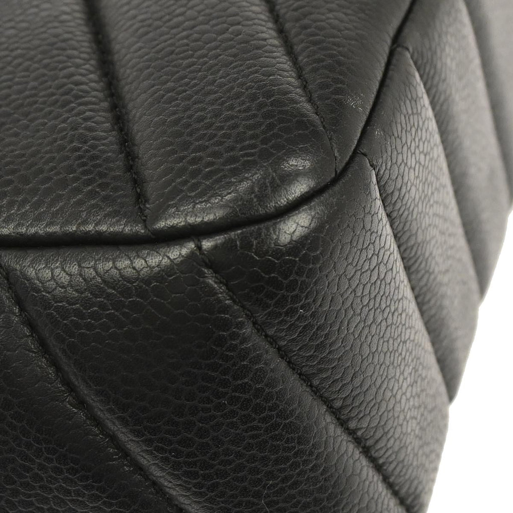 Chanel 2017 Black Caviar Skin Chevron Flap Bag Shoulder Bag