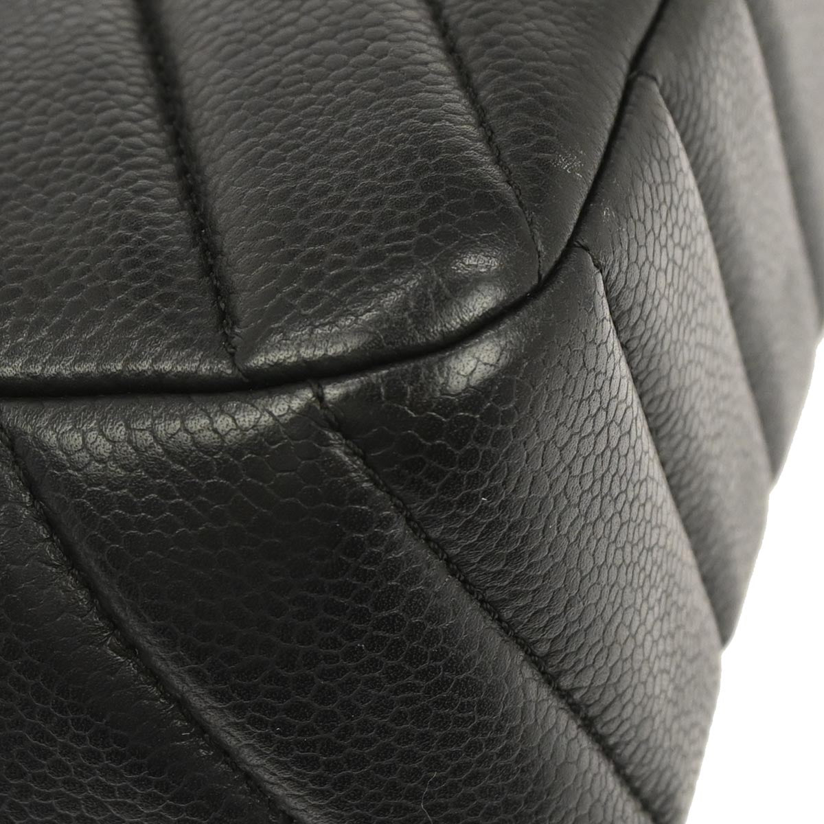 Chanel 2017 Black Caviar Skin Chevron Flap Bag Shoulder Bag