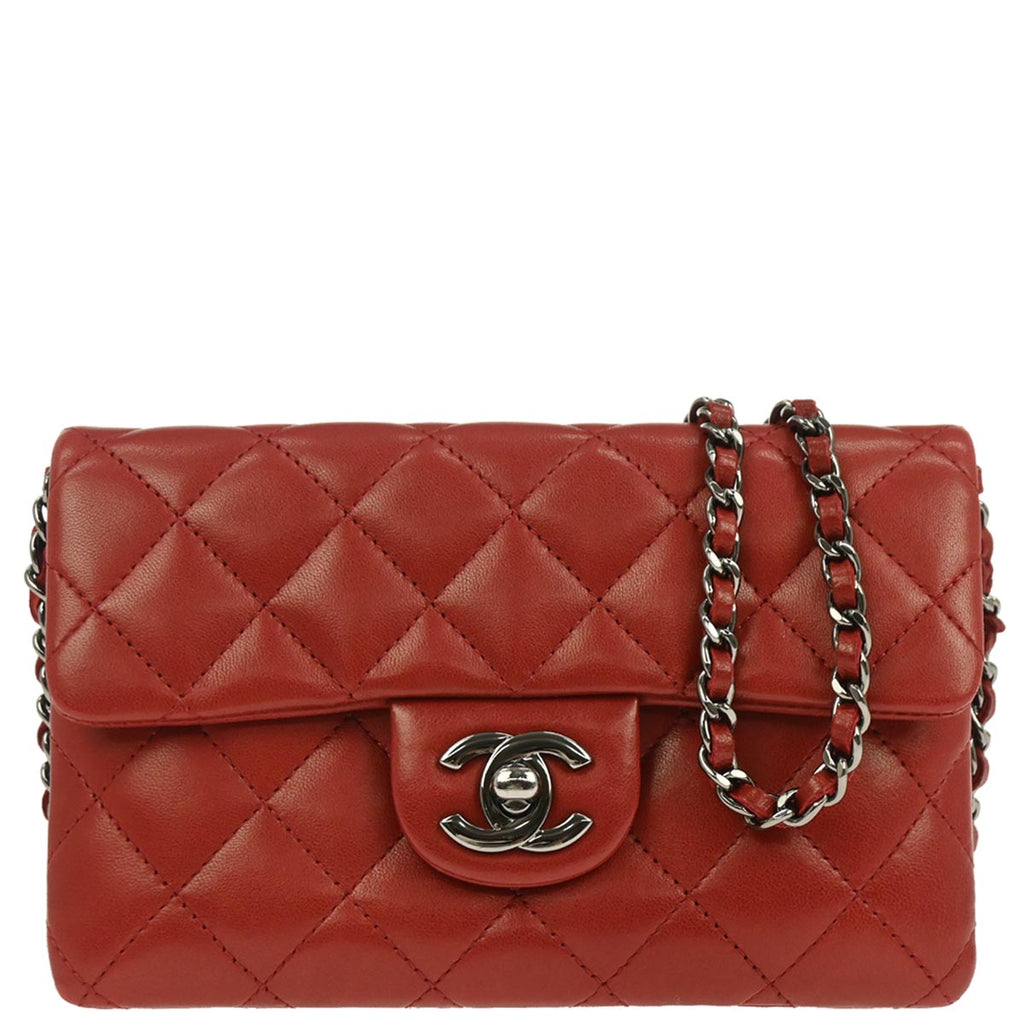 Chanel 2013-2014 Red Lambskin Flap Bag Shoulder Bag