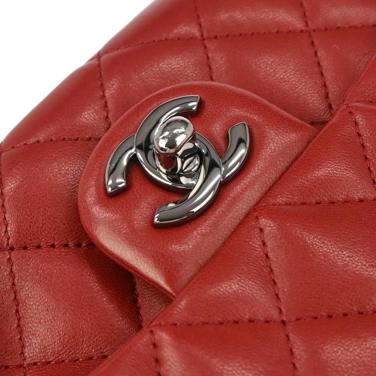 Chanel 2013-2014 Red Lambskin Flap Bag Shoulder Bag