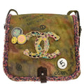 Chanel 2015-2016 Khaki Canvas Graffiti On The Pavements Shoulder Bag
