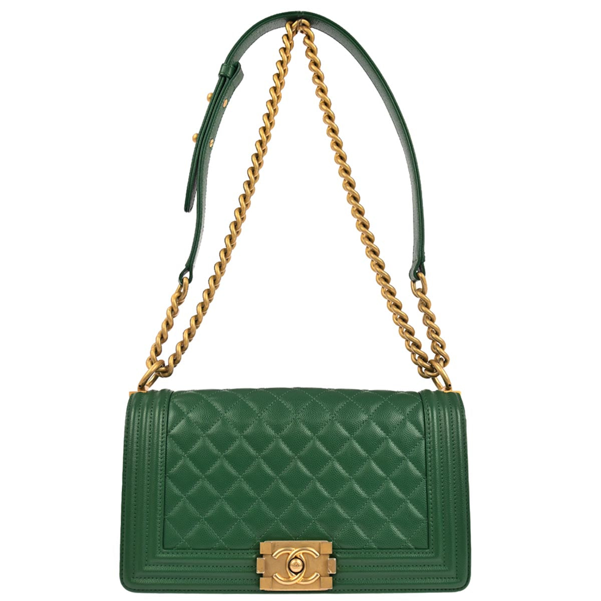 Boy Chanel 2018 Green Caviar Skin Medium Shoulder Bag