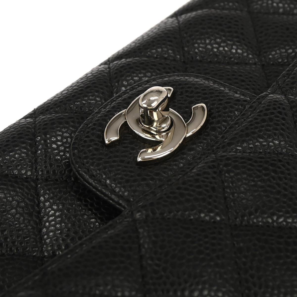 Chanel 2010-2011 Black Caviar Skin Medium Classic Double Flap Shoulder Bag