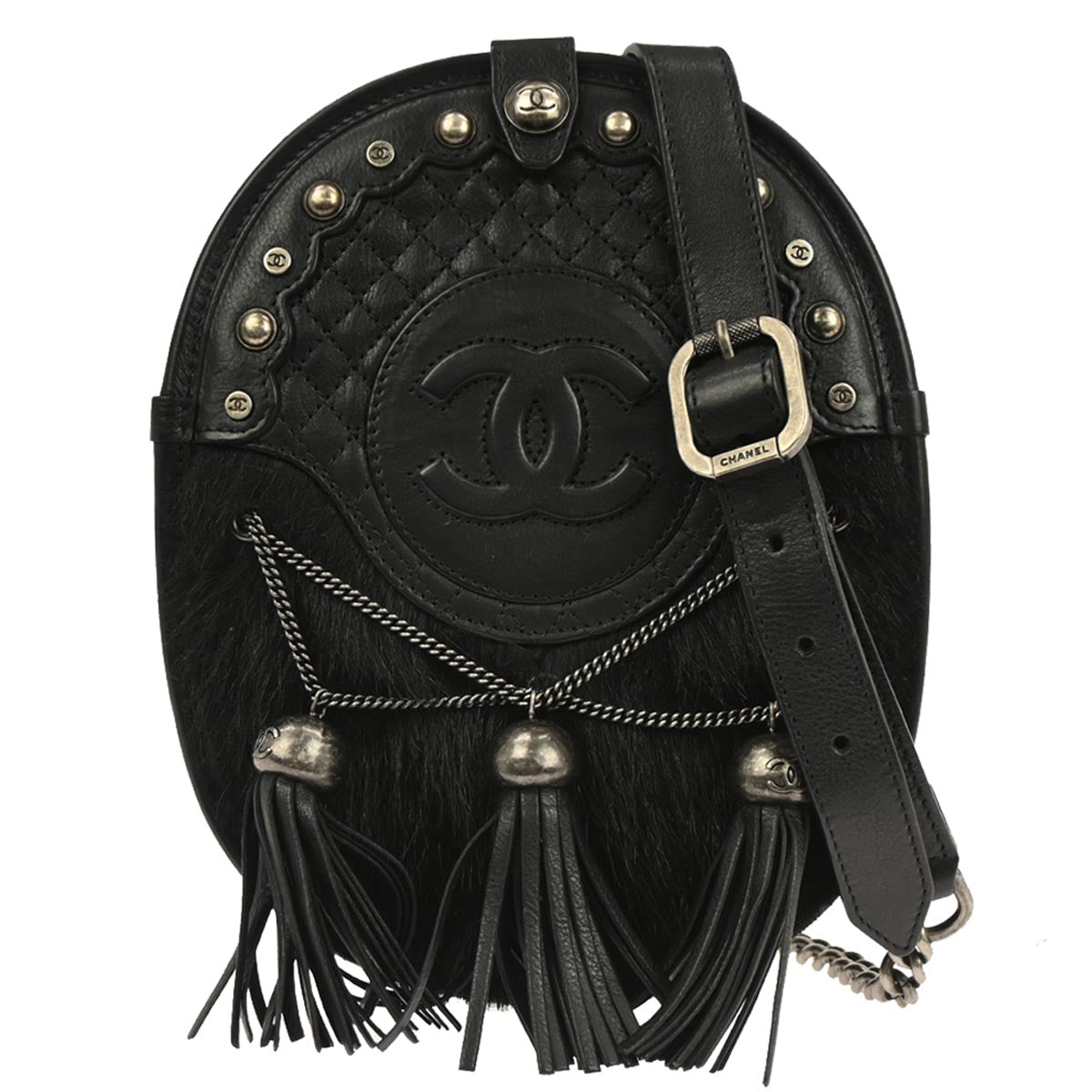 Chanel * 2013-2014 Black Pony Hair Paris Edinburgh Saddle Bag Shoulder Bag