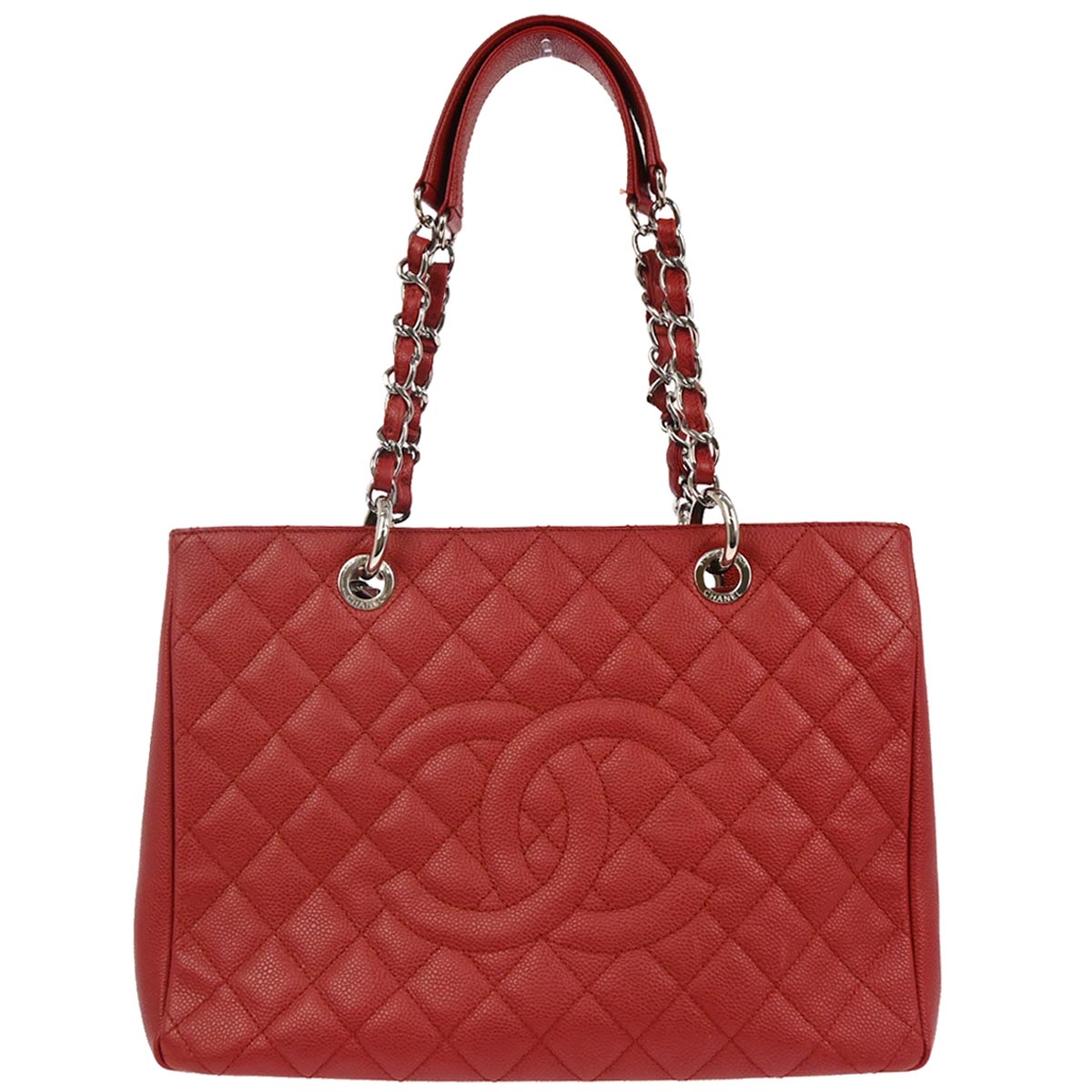 Chanel 2012-2013 Red Caviar Skin Grand Shopping Tote GST Chain Handbag