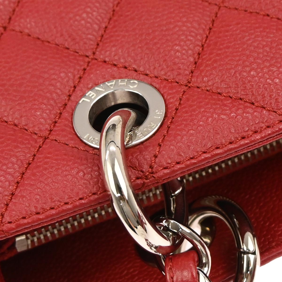 Chanel 2012-2013 Red Caviar Skin Grand Shopping Tote GST Chain Handbag