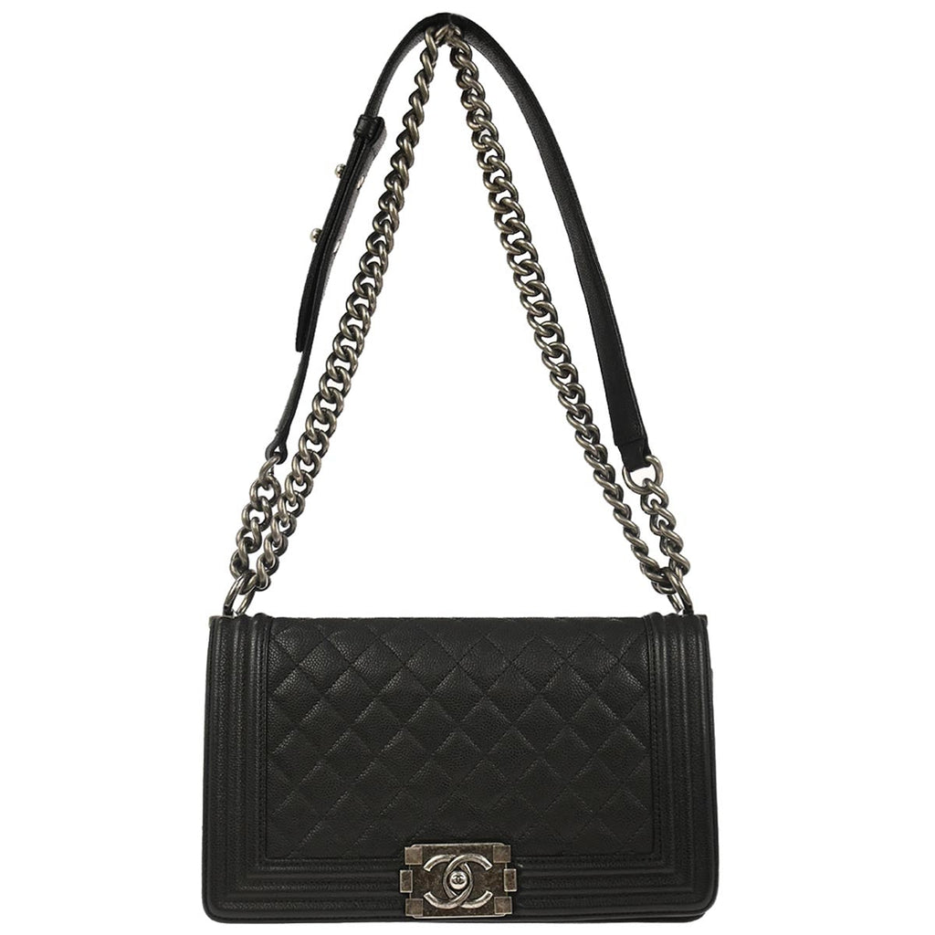 Boy Chanel 2017 Black Caviar Skin Medium Chain Shoulder Bag